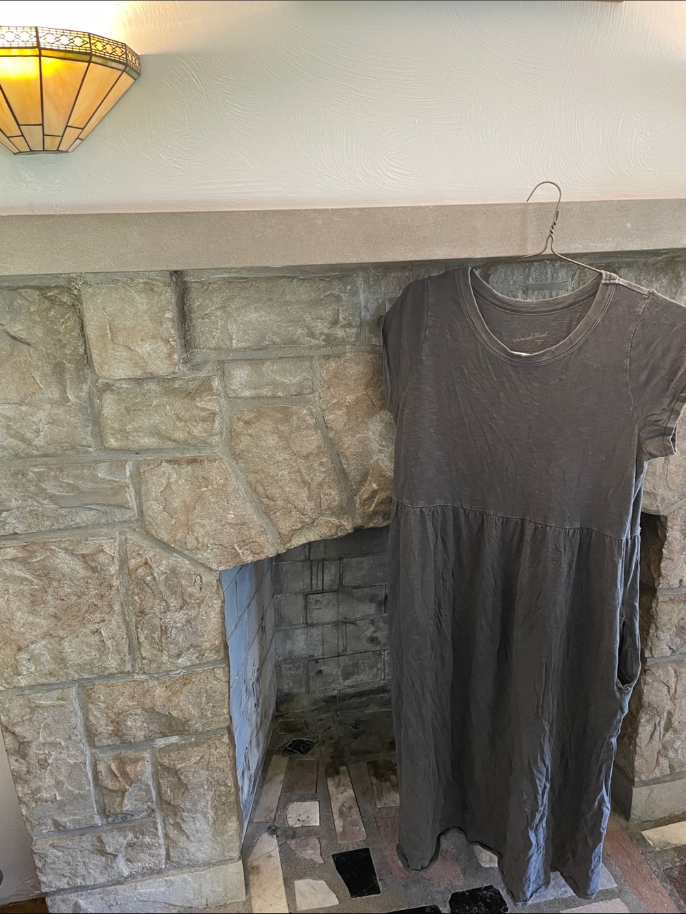 Washed Black Cotton Midi Dress with Pockets